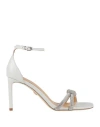 Lola Cruz Woman Sandals White Size 8 Leather In Silver