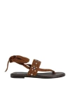 Lola Cruz Woman Toe Strap Sandals Camel Size 6 Soft Leather In Beige