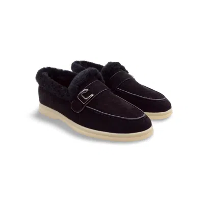 Lola Cruz Women's Fur Loafer In Black Suede