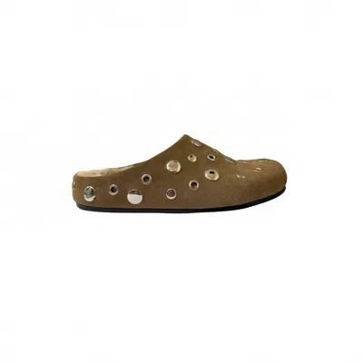 Lola Cruz Women's Studded Mules In Cow Suede Leather Taupe In Brown