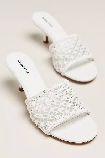 Lola Cruz Woven Heeled Mule Sandals In Animal Print