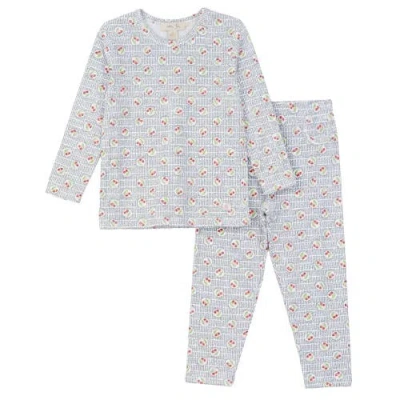 Lola Kids'  Girl Cherry Cotton Modal Long Sleeve Top & Elastic Waist Pants Lounge Set In Blue