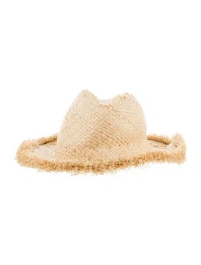 Pre-owned Lola Hats Crosshatch Straw Fedora In Neutral