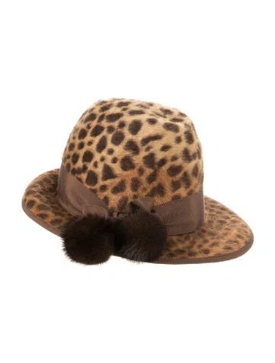Pre-owned Lola Hats Felt Animal Print Fedora In Neutral