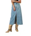 Lola Jeans Halston Denim Maxi Skirt With Front Slit In Vintage Ice Blue In Multi