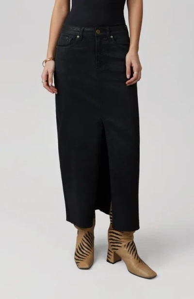 Lola Jeans Halston High Rise Denim Maxi Skirt In Coated Black