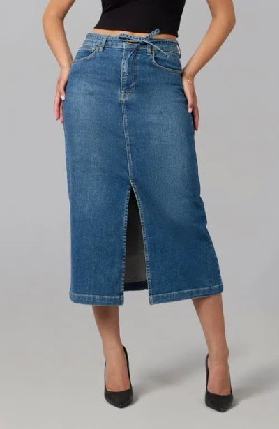 Lola Jeans Halston High Rise Maxi Skirt In Blue