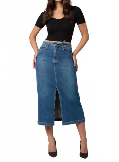 Lola Jeans High Rise Maxi Skirt In Blue In Multi