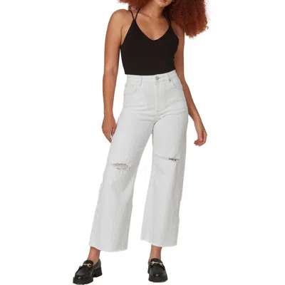 Lola Milan Womens Distressed Denim Wide Leg Jeans In White