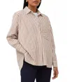 Lola New York Woven Cotton Collar Neck Button Down Brown In White/beige In Multi