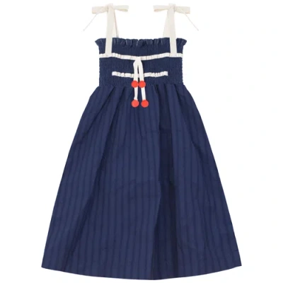 Lola Kids'  Smocked Bodice Ruffle Edge Maxi Jumper In Blue