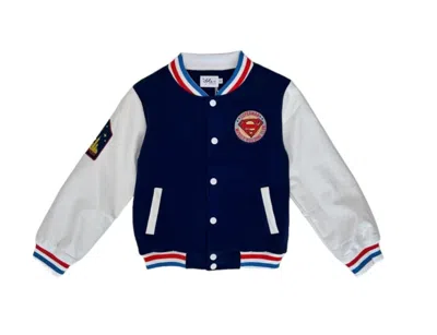 Lola + The Boys Kids' Boy's Superman Bomber Jacket In Navy In Brown