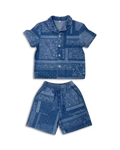 Lola + The Boys Boys' Bandana Denim Short Set - Little Kid, Big Kid In Blue