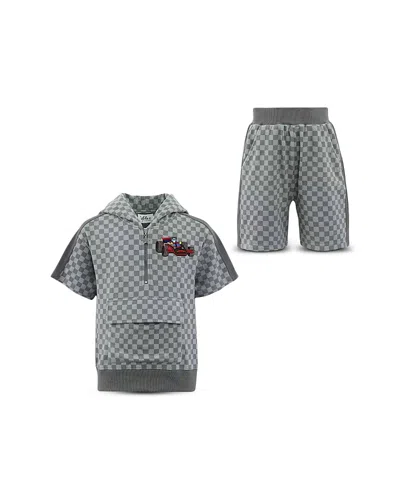 Lola + The Boys Boys' Grey Checkered Soft Short Set - Little Kid, Big Kid In Gray