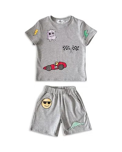 Lola + The Boys Boys' Sticker Short Set - Little Kid, Big Kid In Gray