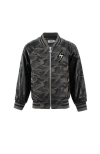 Lola + The Boys Camo Flash Leather Bomber In Black