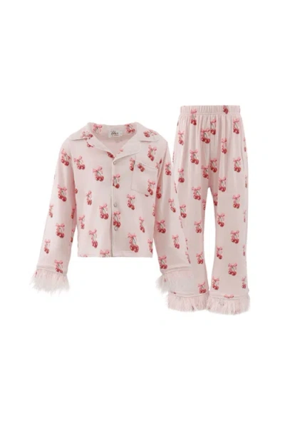 Lola + The Boys Kids'  Cherry Bows Soft Feather Set In Pink