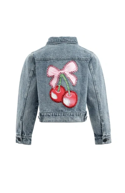 Lola + The Boys Kids'  Crystal Cherry Bow Denim Jacket In Blue