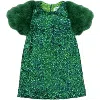 Lola + The Boys Girls' Jade Faux-feather Party Dress - Little Kid, Big Kid In Jade