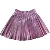Lola + The Boys Foil Pleated Skirt In Pastel Pink