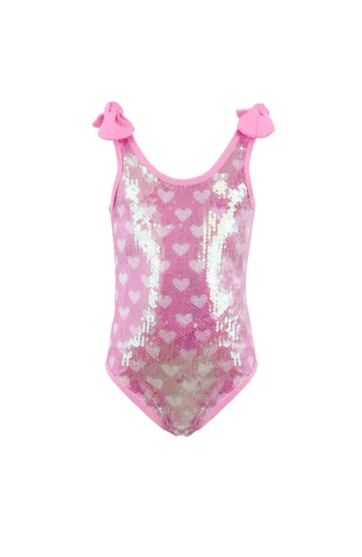 Lola + The Boys Kids'  Full Hearts Sequin Swimsuit In Pink
