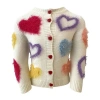Lola + The Boys Fuzzy Hearts Cardigan In White