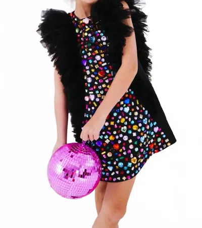 Lola + The Boys Girl's Bejeweled Gem Dress In Black Multi