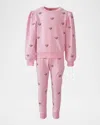 Lola + The Boys Girl's Embroidered Heart Two-piece Set In Pink