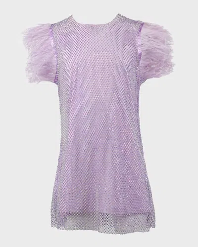 Lola + The Boys Kids' Girl's Lavender Crystal Feather Dress