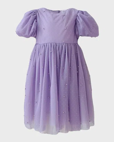 Lola + The Boys Kids' Girl's Lavender Crystal Pearl Tulle Dress In Purple