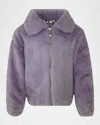 LOLA + THE BOYS GIRL'S LAVENDER SKY FAUX FUR JACKET