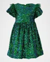 Lola + The Boys Girl's Puff Sequin Shimmer Party Dress In Green