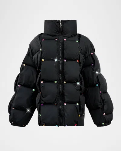 Lola + The Boys Kids' Girl's Rainbow Gems Quilted Puffer Jacket In Black