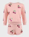 Lola + The Boys Girl's Sequin Cherry Short Set In Pink