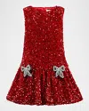 Lola + The Boys Kids' Girl's Sequin Dress W/ Bows In Red