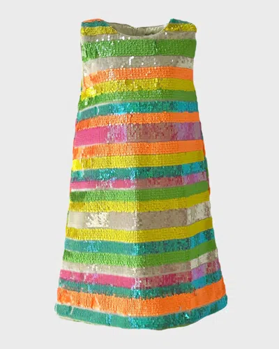 Lola + The Boys Kids' Girl's Sequin Summer Stripe Tank Dress In Bright Green