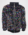 LOLA + THE BOYS GIRL'S SHIMMERING STARDUST SEQUIN BOMBER JACKET
