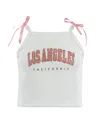 Lola + The Boys Girls' Bow Detail Studded Graphic Tank - Little Kid, Big Kid In White