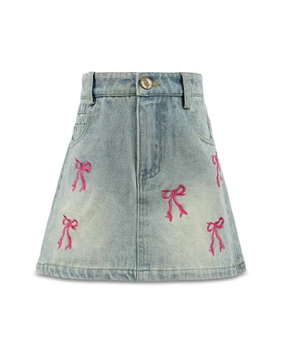 Lola + The Boys Girls' Bow Embroidered Denim Skirt - Little Kid, Big Kid