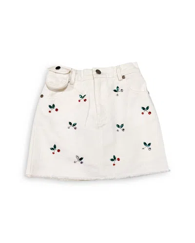 Lola + The Boys Girls' Cherry On Top Gem Denim Skirt - Little Kid, Big Kid In White