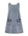 Lola + The Boys Girls' Crystal Heart Denim Bow Dress - Little Kid, Big Kid In Gray