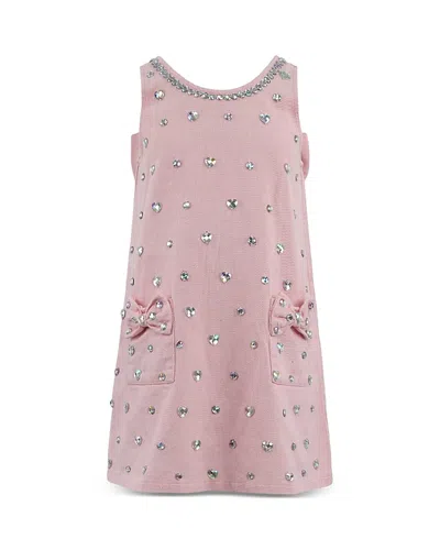 Lola + The Boys Girls' Crystal Heart Denim Bow Dress - Little Kid And Big Kid In Pink