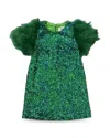 Lola + The Boys Girls' Jade Faux-feather Party Dress - Little Kid, Big Kid In Green