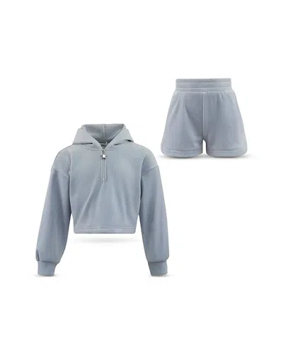 Lola + The Boys Girls' Pastel Velour Hoodie & Shorts Set - Little Kid, Big Kid In Blue