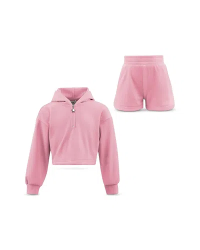 Lola + The Boys Girls' Pastel Velour Hoodie & Shorts Set - Little Kid, Big Kid In Pink