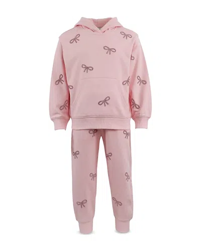 Lola + The Boys Girls' Pretty In Crystal Bows Hoodie & Jogger Pants Set - Little Kid, Big Kid In Pink