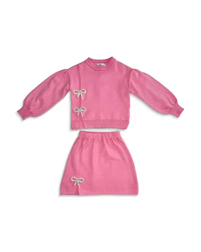 Lola + The Boys Girls' Pretty In Pink Cotton Bow Applique Sweatshirt & Skirt Set - Little Kid, Big Kid