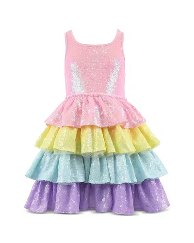 Lola + The Boys Girls' Rainbow Sequin Tiered Dream Dress - Little Kid, Big Kid In Pink