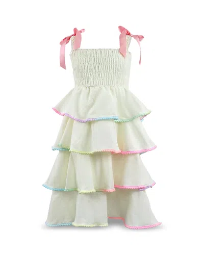 Lola + The Boys Girls' Rainbow Tiered Bow Dress - Little Kid, Big Kid In White