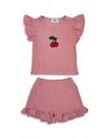 Lola + The Boys Girls' Ruffle Cherry Top & Shorts - Little Kid, Big Kid In Pink